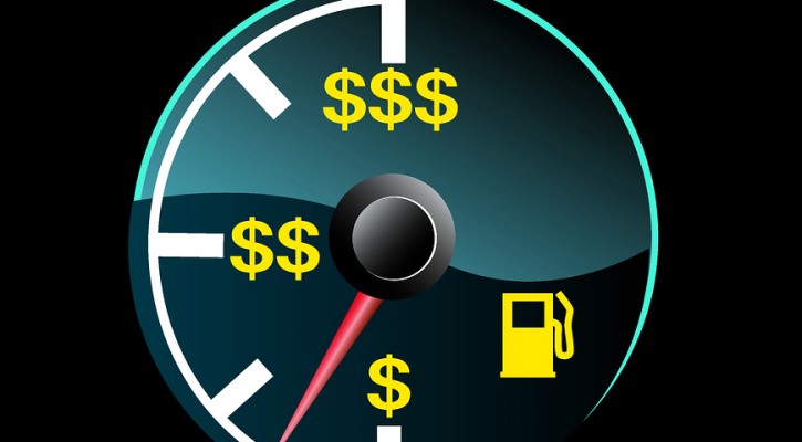 Gas gauge of a car with dollar symbols