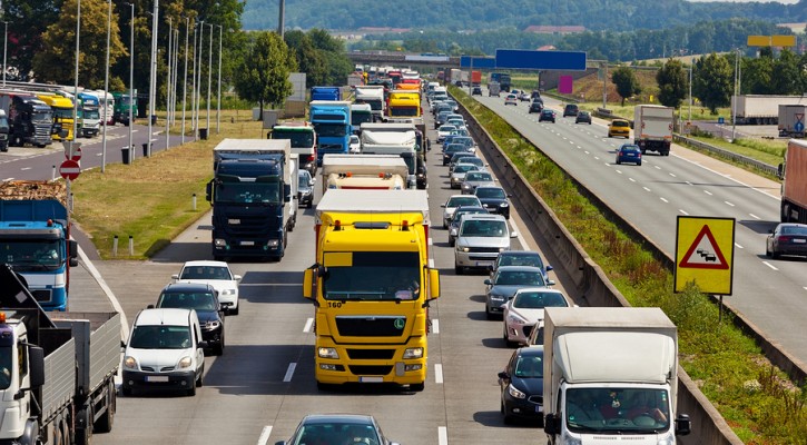 non-functioning emergency lane in a traffic jam on a highway